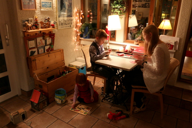 The kids sought refuge in the conservatory, where the toys and games are stored.